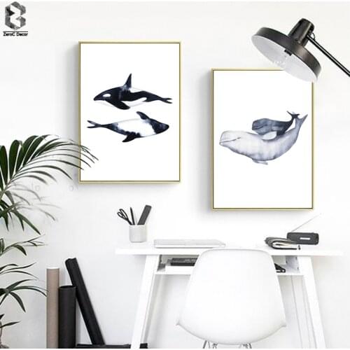 Watercolor Whales Canvas Artwork Posters and Prints Wall Art Painting Wall Pictures For Living Room Nordic Picture Decoration