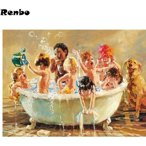 5D DIY Square Diamond Embroidery Children take a bath Diamond Paintings Rhinestone Mosaic Crafts cross stitch needlework