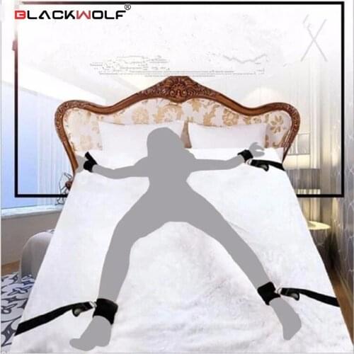BLACKWOLF BDSM Plush Bondage Set Under Bed Restraint Belt Sex Toys For Women Couples Erotic Handcuffs & Ankle Cuffs Adult Games