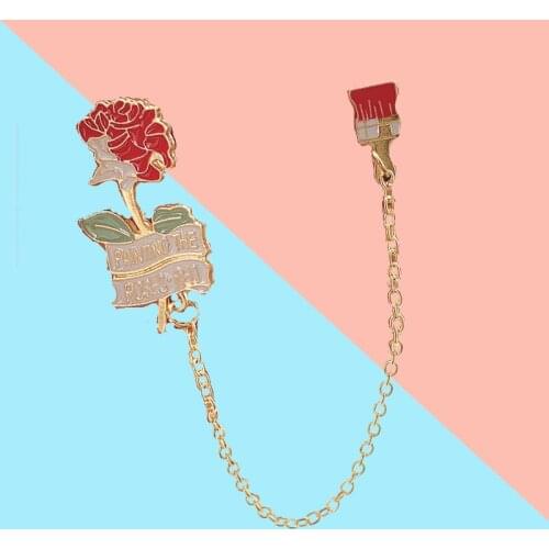 New PAINTING THE ROSES ART Painting Brush Brooch Fashion Personality Paint Brush Red Rose Badge Jewelry Denim Clothes Pendant Gi
