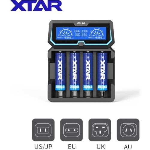 XTAR Quick Battery Charger X4 5V 2.1A INPUT LCD Display Charger Charging Ni-MH Li-ion Batteries