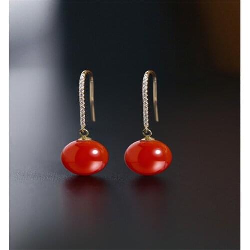 DAIMI Zhengyuan Liangshan South Red Agate Earrings Female Genuine Yellow 14K Gold Simple Ear Hook
