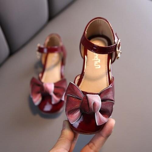 Childrens Fashion Shoes 2021 Autumn New Girls Leather Shoes Butterfly-knot Single Shoes Kids Performance Shoes Sweet for Party