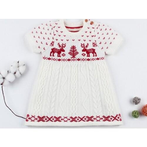 Kids Girlss Christmas Style Knit Short Sleeve Dress
