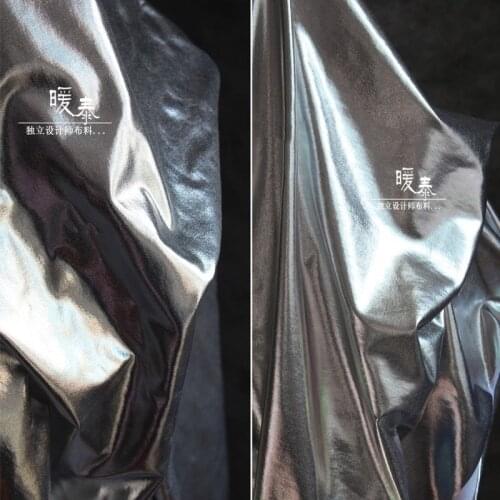 Coated Stretch Imitation Leather Fabric Silver Slight Elastic DIY Patches Background Decor Tight Leggings Dress Designer Fabric