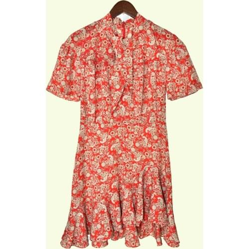 [ElfStyle]ElfStyle Women Newest Print Short Sleeves Asymmetric Short Mini Dress V Neck With Ties