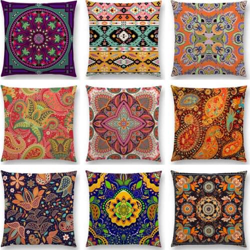 Hot Sale Boho Paisley Oriental Floral Pattern Navajo Geometric Prints Fantasy Petal Flowers Cushion Home Decor Sofa Throw Pillow