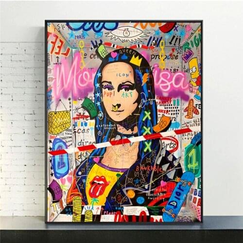 Graffiti Art Mona Lisa Canvas Art Posters and Prints Modern Street Artwork Funny Figure Paintings on The Wall for Home Cuadros