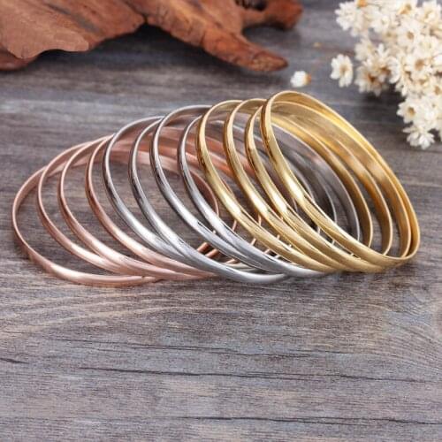 Granny Chic 12pcs/Set Silver/Gold/Rose gold Stainless Steel Round Bangle Fashion Jewelry for Women On Sale