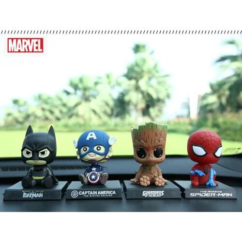 Marvel Superhero Spiderman Groot Deadpool Captain America Batman Car Ornaments Moving Head Doll Spring Head Toy