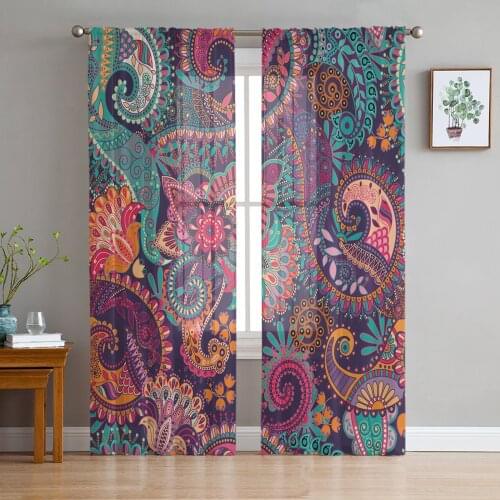 Art Flower Window Treatment Tulle Modern Sheer Curtains for Kitchen Living Room the Bedroom Curtains Decoration