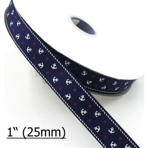 [IuBuFiGo] Free Shipping 1"(25mm) Sea Anchor Grosgrain Boat Printed Ribbon 100yard/lot