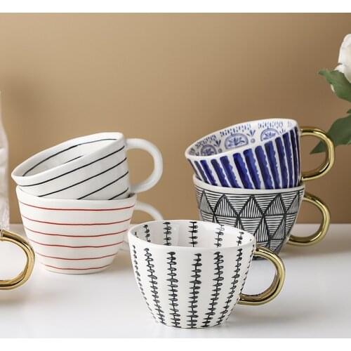 Creative Ceramic 300ml Coffee Cup Personality Kitchen Tableware Geometric Pattern Pottery Tea Cup Coffee Cup Travel Nordic Home