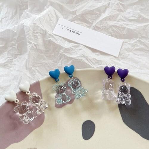 Lacquered Lovely Heart Resin Bear Clip on Earrings Cute Animal Small Bear Short Earrings Without Piercing Female Kids Girls