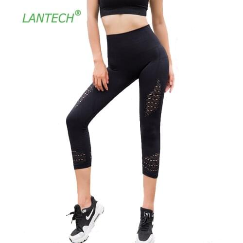 LANTECH Yoga Leggings Sports Capri Pants Running Sportswear Stretchy Fitness Hips Push Up Seamless Gym Compression Tights Women