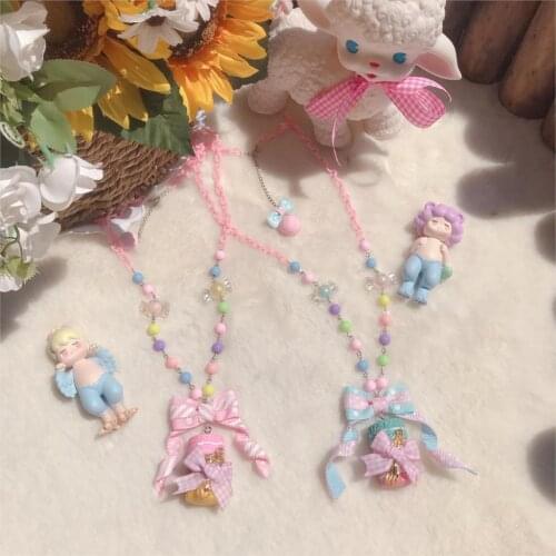 Cute female macaron pendant decorative pendant colored sweet Lolita Harajuku Japanese hand-made bow necklace