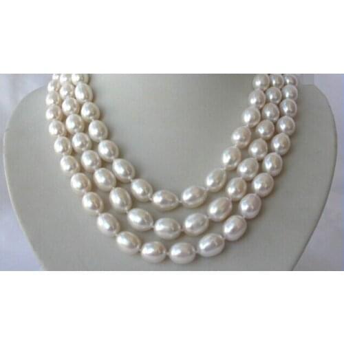 Vogue popular 3rows big 13mm baroque white freshwater cultured pearl necklace