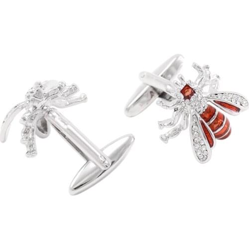 Fashion Cuff Links Men Clear Crystal Rhinestone Bee Shirt Cufflinks Gift