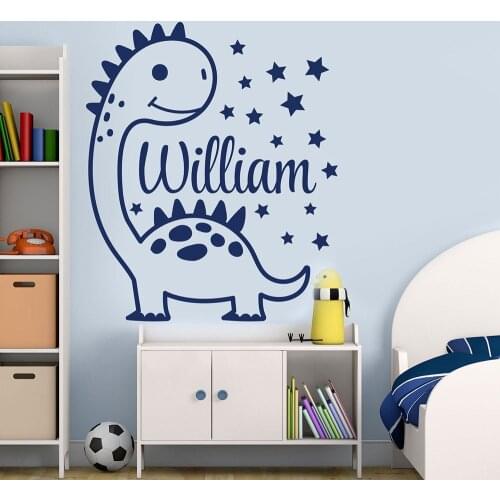 Cartoon Dinosaur Wall Decal Personalised Custom Kids Name Boys Bedroom Nursery Interior Decor Door Window Vinyl Stickers E071