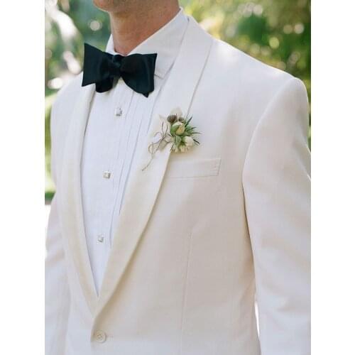 ANNIEBRITNEY 2 Piece Ivory Men Formal Suit With Black Pants Slim Fit Groom Wedding Tuxedo Cutsom Prom Wedding Men Slim Suit Set