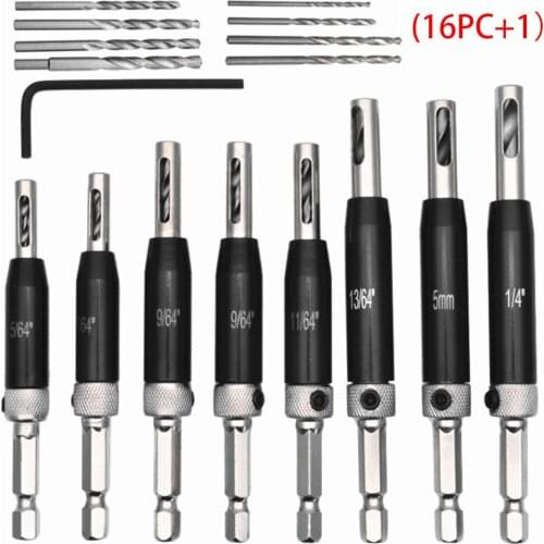 9pcs/17pcs Power Tool Core Drill Bit Set Hole Puncher Hinge Tapper for Doors Self Center Woodworking Tools milling cutter