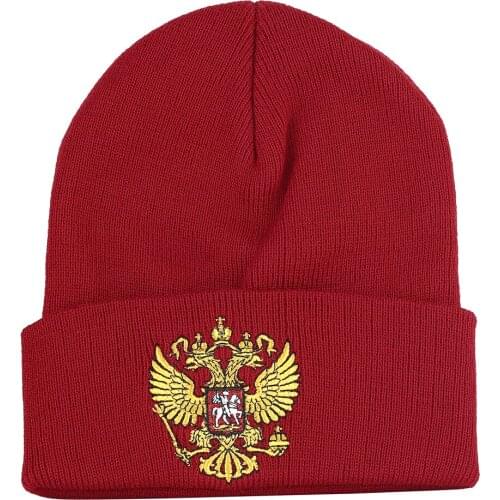 2021 New Russia Winter Hat Men Women Warm Russian Emblem Knitted Hat Skullies Beanies Black Unisex Winter Casual Beanie Knit Cap