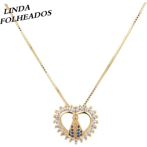 New Designed Hot Selling Romantic Heart Shape Copper Blue Cubic Zirconia Bridal Wedding Pendant Necklace Jewelry for Women Gift