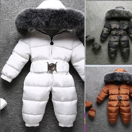 New fox fur collars Down jacket for boys and girls new baby thick winter snowsuit