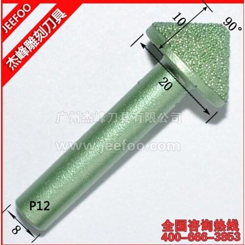 P12- 8*20*10 Tapered Ball Nose End Mill Stone Carving Engraving , Emery Diamond Tools