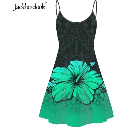 Jackherelook Beach Boho Dress for Teen Girls Polynesian Trabal Hibiscus Print Summer Strapless Woman Dresses Sleeveless Vestido