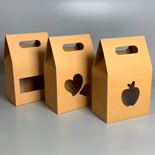12pcs/lot Kraft Paper Gift Packing Box, Tea Leaf Storage Box, Wedding Gift Packing Box Food Packaging Bag With Handle