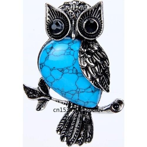 Retro Silver Plated Lapis Lazuli Aventurine Howlite Malachite Tiger eye Pink Quartz Natural Stone Inlaid Owl Necklace Pendants