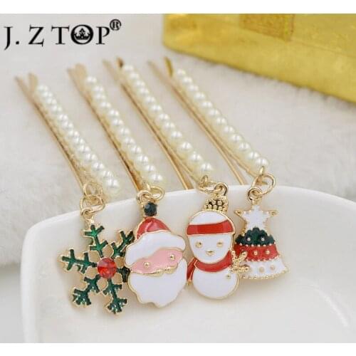 Christmas Hair Pin Barrette Imitation Pearl Word Folder Hair Clips Alloy Drip Hair Accessories Clamps pinches para el pelo
