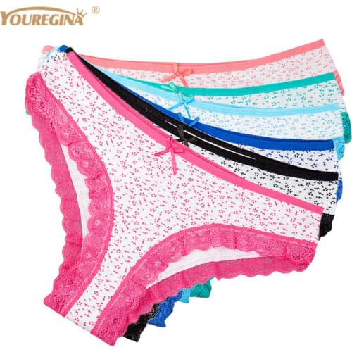 YOUREGINA Sexy Female Underwear Women Lace Womens Panties Lovely Print Briefs Thongs String Lingerie Hipster Underpant 6pcs/set