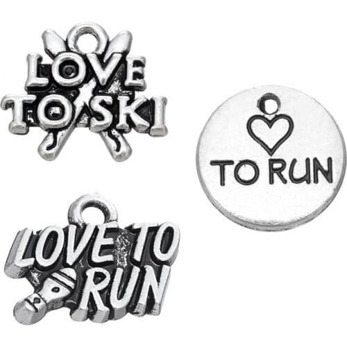 Skyrim 20pcs/lot Love To Ski Sports Fitness Charm Message Pendant For Jewelry