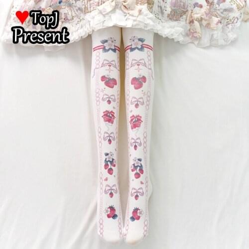 Sweet Lolita, Strawberry pattern stockings, Lolita, girls'bottom pantyhose