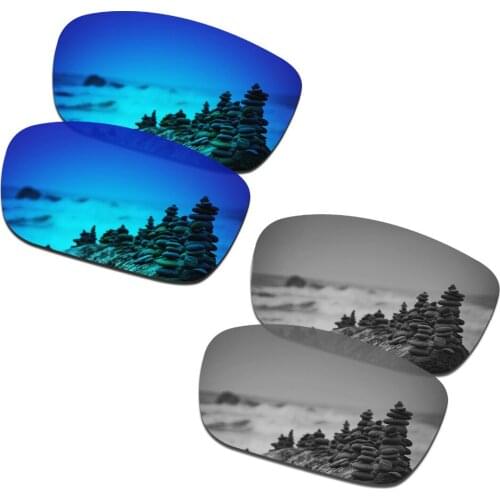 SmartVLT 2 Pairs Polarized Sunglasses Replacement Lenses for Oakley Drop Point Ice Blue and Silver Titanium
