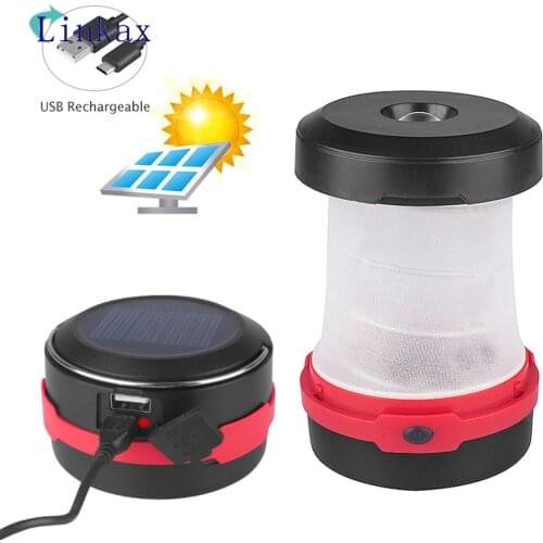 LED Telescopic Solar Lantern Portable LED Lamp 3 Modes USB Rechargeable Collapsible Waterproof IPX5 Light Outdoor Camping Light