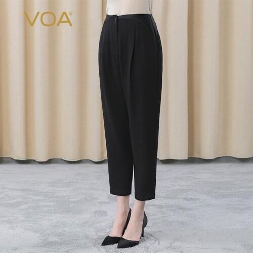 VOA 60M/m Heavy Silk Black Tucker Stitching Waist Oblique Pocket Classic Business Casual Pants KE282