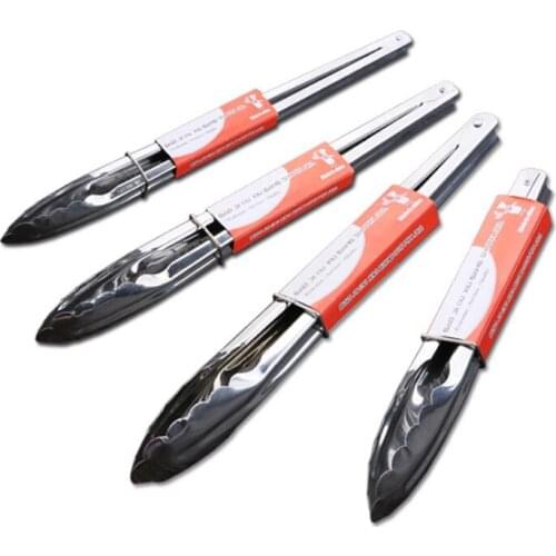 Thickened 410 Stainless Steel Food Tongs Kitchen Steak Tong Bread Tongs Barbecue Tools