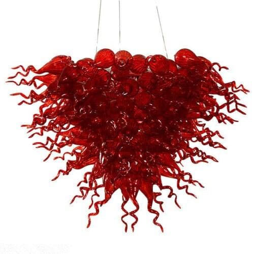 Instridual Lighting Vintage Modern Red Glass Art Chandelier Edison Bulbs Hanging Decorative Luxury Chain Chandelier