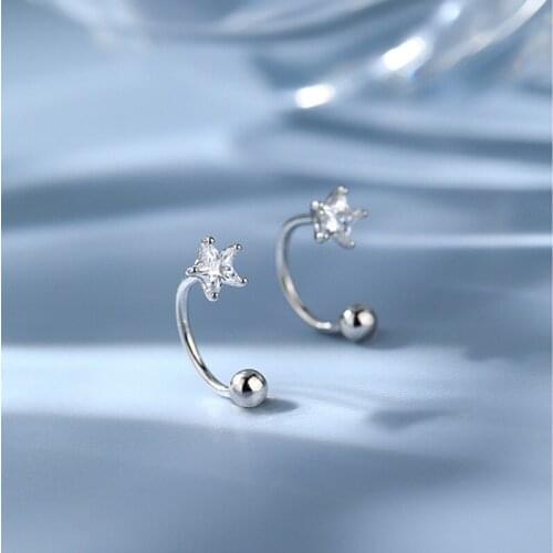 925 Sterling Silver Zircon Star Bead Stud Earrings For Women Girls Wedding Party Jewelry Accessories eh089