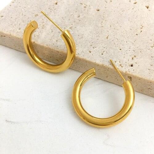 Monlansher Large Small Geometric Stud Earrings Trendy C Shape Stainless Steel Earrings for Women Minimalist Earrings Jewelry