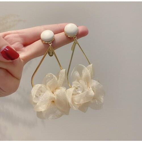 Korean Style Crystal Fabric Flower Letter Earrings for Women Girls Sweet Statement Fairy Earring Party Jewelry Gifts 2021
