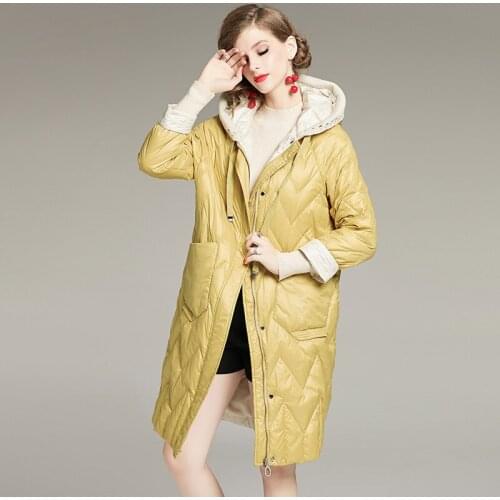 2021 Winter Fashion Casual Knitting Splice Hooded Down Jacket Womens Thickened Oversized Duck Filling Straight Mid Length Coat