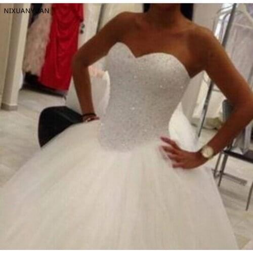 Hot Sale 2021 Wedding Dress Beading Vestido De Noiva Lace-up Back Robe De Mariage White Bridal Gowns