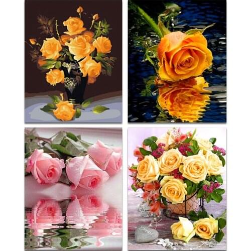 ZOOYA DIY Diamond Painting Purple Rose Flower Vase Rhinestone Cross Stitch Kits Diamond Embroidery Needlework Set F01