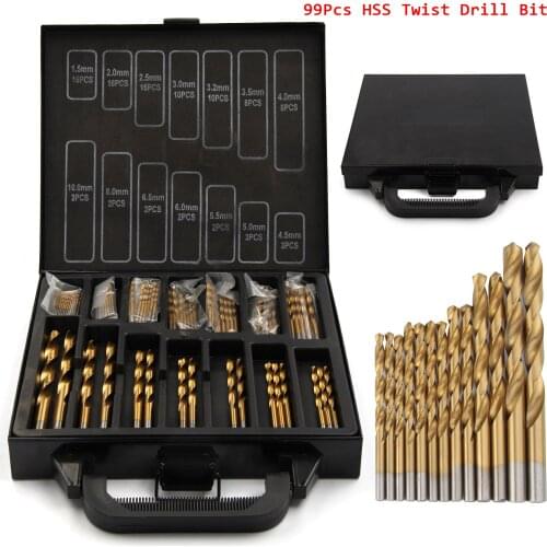 ZtDpLsd Iron Box Packing 99pcs Hss Twist Drill Bits Set 1.5-10mm Titanium Coated Surface 118 Degree For Drilling Metal