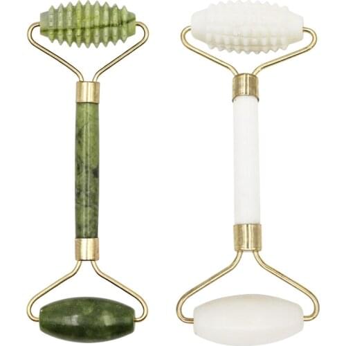 1pc Green/White Facial Massage Roller Double Heads Jade Stone Roller Face Lift Hands Body Skin Relaxation Slimming Beauty Tool