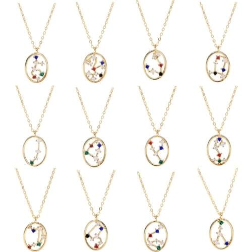 CCFJOYAS 12pcs/Set European and American 925 Sterling Silver 12 Constellations Rainbow Zircon Pendant Necklace Jewelry Wholesale